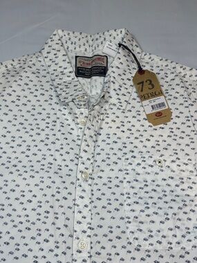 Petrol industries men’s 2XL white blue geometric button shirt, new cotton blend